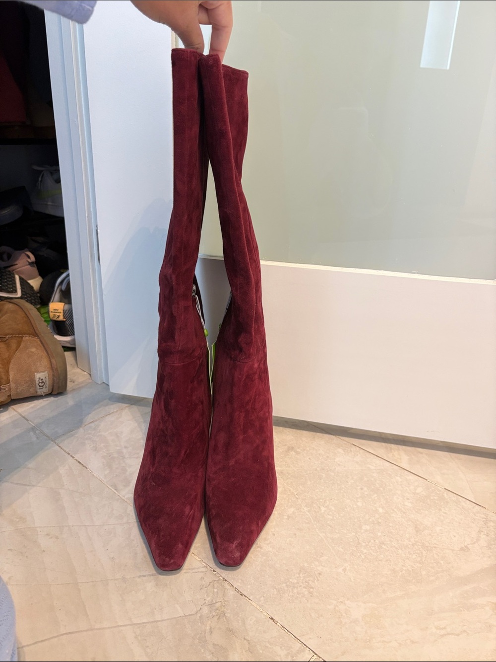 Sam Edleman Women's Burgundy Suede Knee-High Pointed Toe Boots - Size 8.5